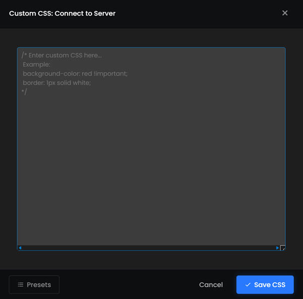 Empty Custom CSS Dialog