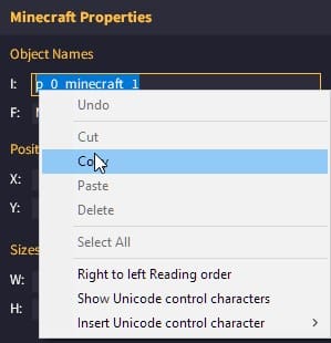 Minecraft Object Internal Name