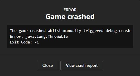 Minecraft Crash Error Message